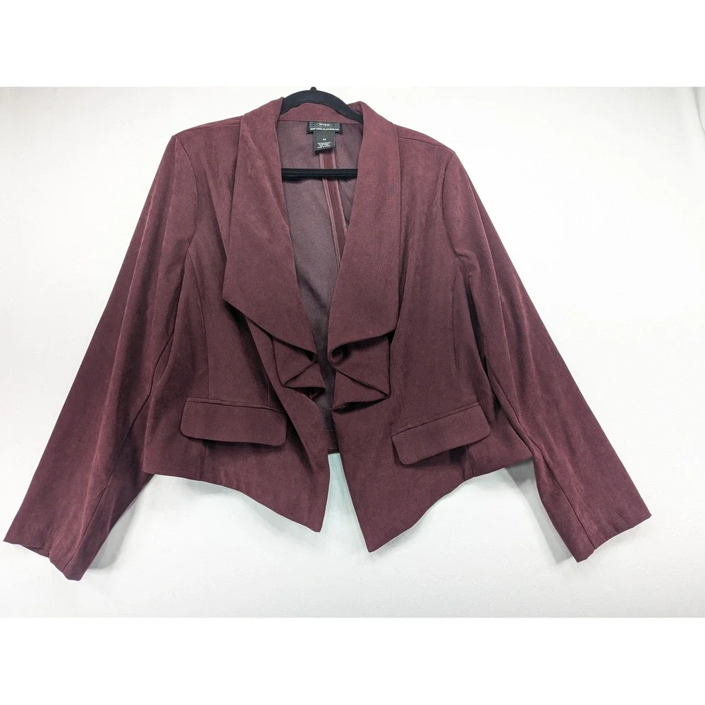 New‎ York Clothing Co Womens 2X Burgundy Faux Suede Ruffle Blazer Jacket